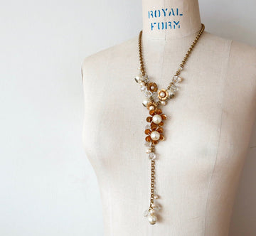 Blossoming Necklace by MoonRox Jewellery & Accessories - floral lariat style necklace with brass, crystal and pearl