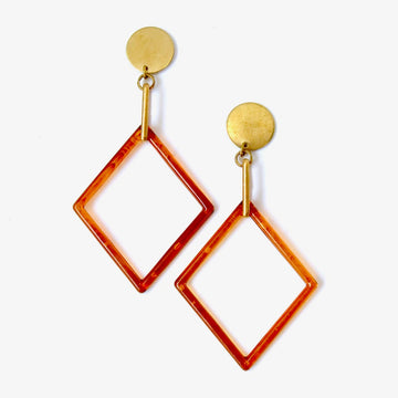 Cabana Studs by MoonRox Jewellery & Accessories - diamond shaped tortoise acrylic and brass stud earrings