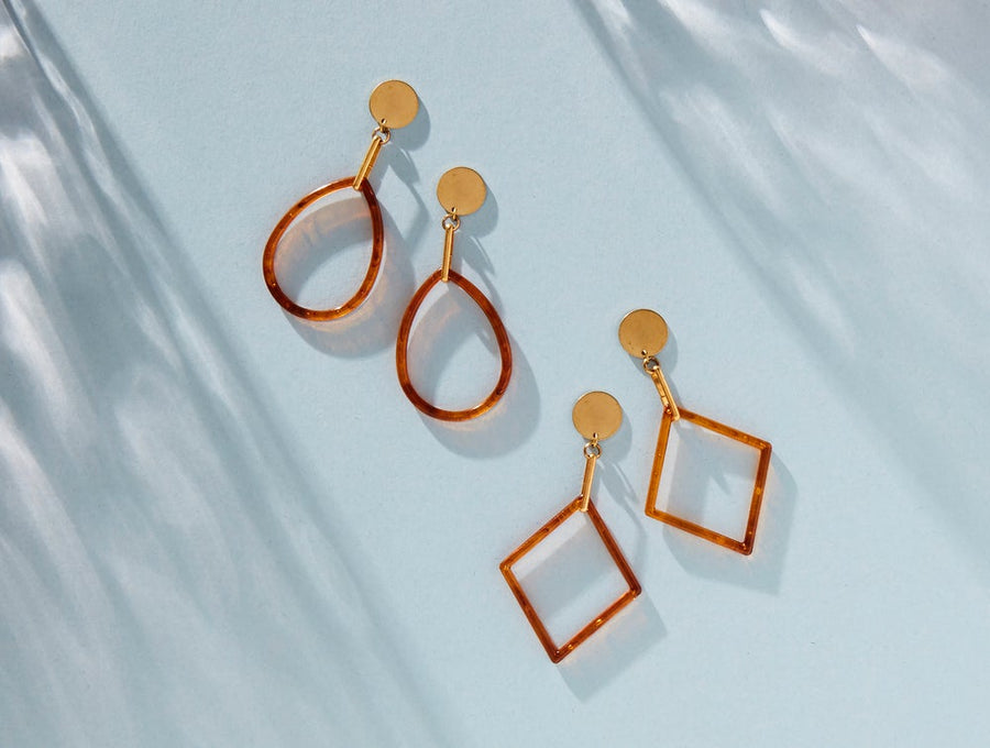 Cabana Studs by MoonRox Jewellery & Accessories - geometric tortoise and brass stud earrings - made in Toronto, Canada