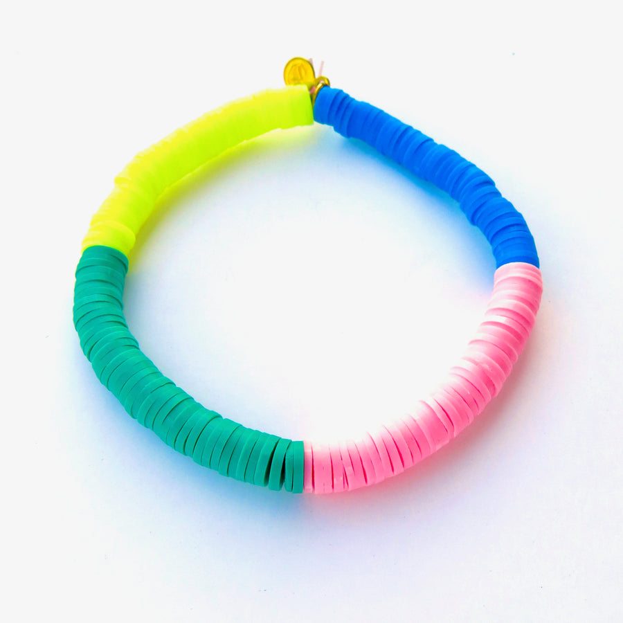 Rubber paillette Confetti Bracelet in 4 colours. Bracelet stretches to fit all sizes.