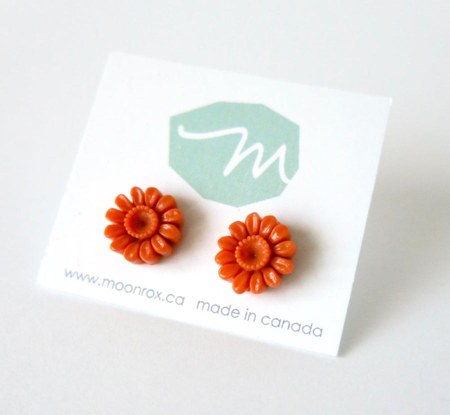 Daisy Stud Earrings by MoonRox Jewellery & Accessories - sweet coral coloured flower studs