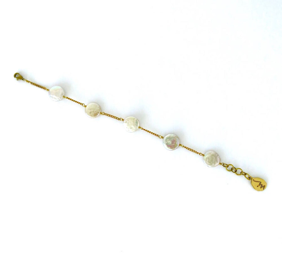 Dot to Dot Pearl Bracelet by MoonRox Jewellery & Accessories - freshwater pearl discs in Cloud spaced along fine chain