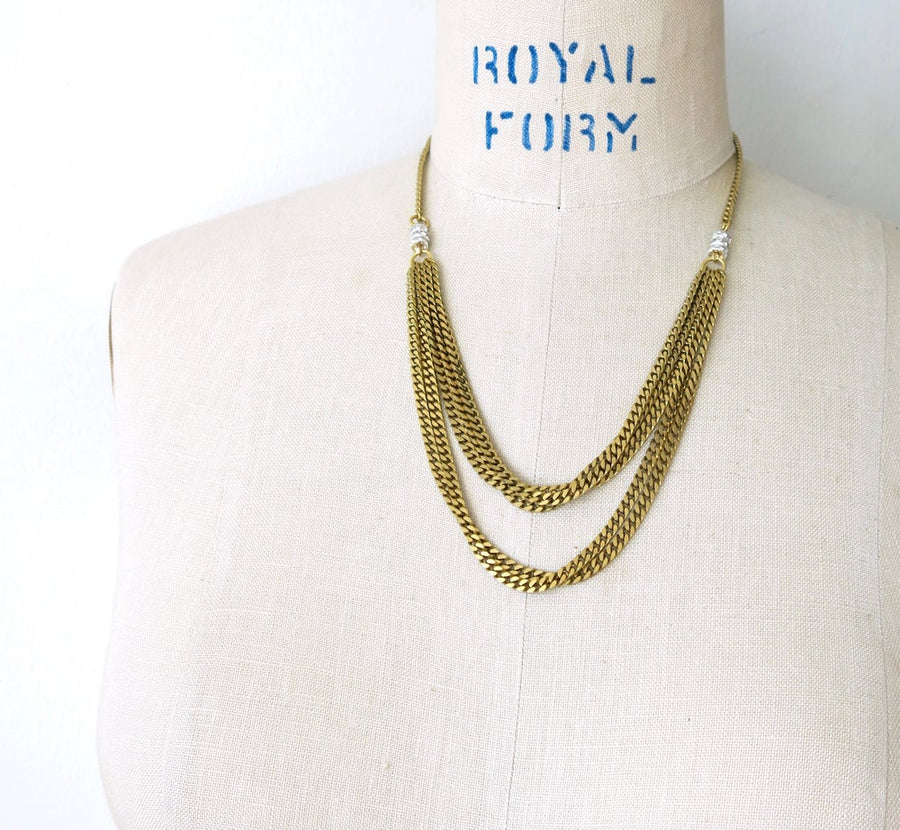 Glisten Necklace by MoonRox Jewellery & Accessories - layers of brass chain with sparkling rhinestone details.