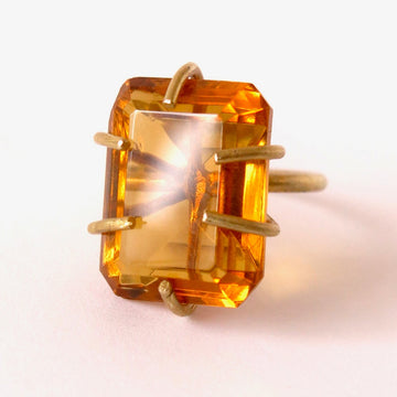 Heirloom Rox Ring in Emerald Cut by MoonRox Jewellery & Accessories - big bold vintage Amber coloured glass crystal stones are set in brass.