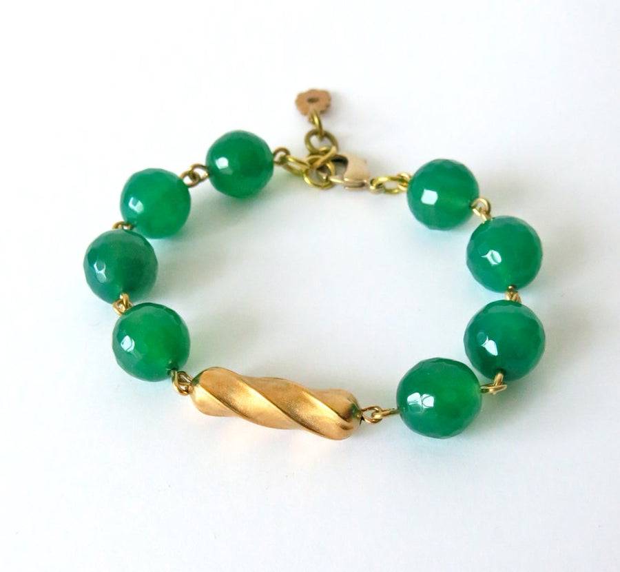 Confection Bracelet by MoonRox Jewellery & Accessories - semi-precious stone beads green agate with brass centre-piece