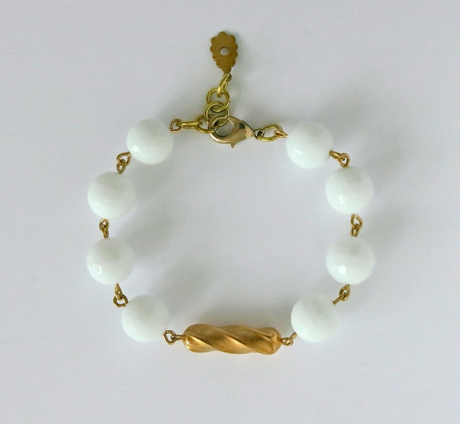 Confection Bracelet by MoonRox Jewellery & Accessories - semi-precious stone beads chalk white jade with brass centre-piece