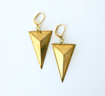 Monument Earrings by MoonRox - Three-dimensional triangular brass form with lever back ear wires.
