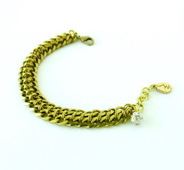 New Connection Bracelet by MoonRox Jewellery & Accessories - vintage brass chains are connected down the centre and accented with a shiny rhinestone ball. Made in Toronto, Canada.