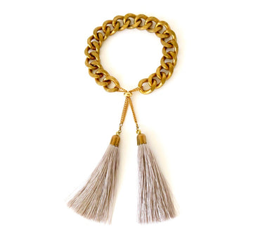 MoonRox Plume Bracelet features heavy brass chain with over sized tassel charms.