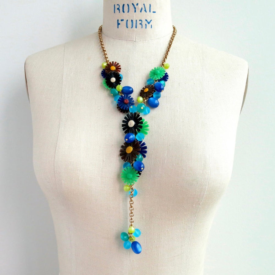 Sicilian Bouquet Necklace by MoonRox is a Y-style chain lariat with vintage flowers and lucite beads.