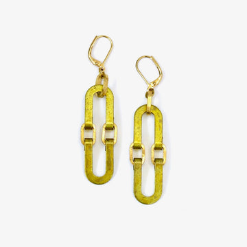 Splendour Earrings by MoonRox are made with linked curvilinear brass components that form an elliptical shape.