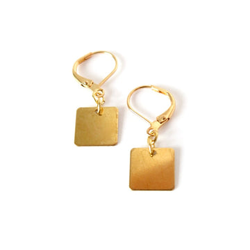 Squared Up Earrings - simple squared brass charms hung below lever back ear wires