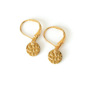Sweet Spot Earrings are small brass earrings with spotted round charms.
