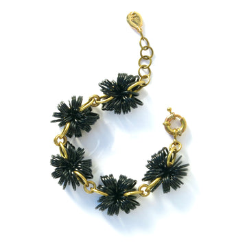 The Allegory Bracelet is made with 5 whimsical clusters bursting with shiny black loops. Made by MoonRox Jewellery & Accessories in Toronto, Canada.
