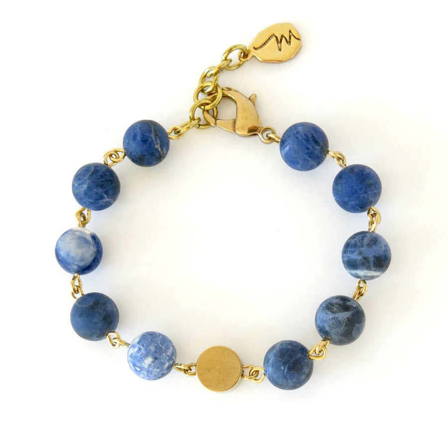 Ananda Bliss Bracelet by MoonRox Jewellery & Accessories - beaded jewellery with blue sodalite stones and brass centre piece.