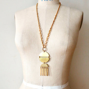 Aten Necklace by MoonRox Jewellery & Accessories - statement long necklace with radiant sun brass pendant 