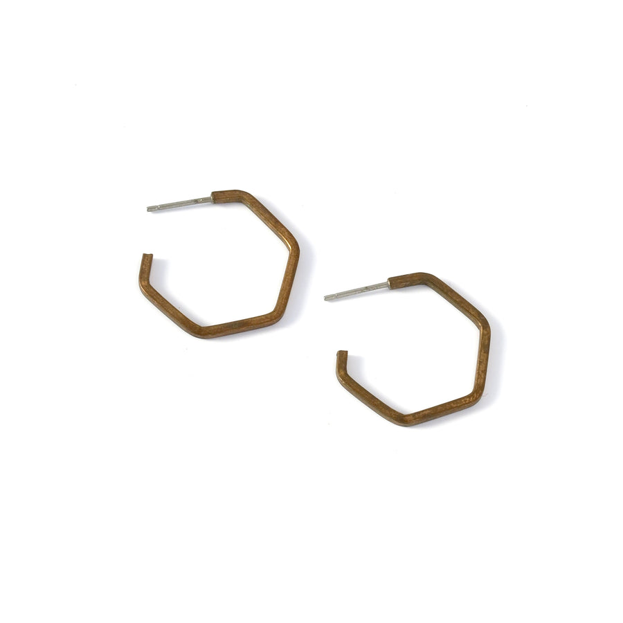 Bend in the Road Earrings are vintage hoop earrings that are made of brass with a multi sided design.