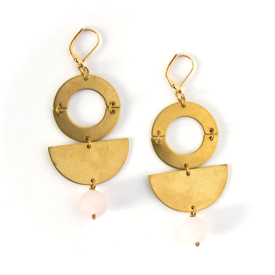 Berg Earrings by MoonRox Jewellery & Accessories - modern geometric dangly earrings inspired by MasterChef Canada Winner Mary Berg. Shown in rose quartz.