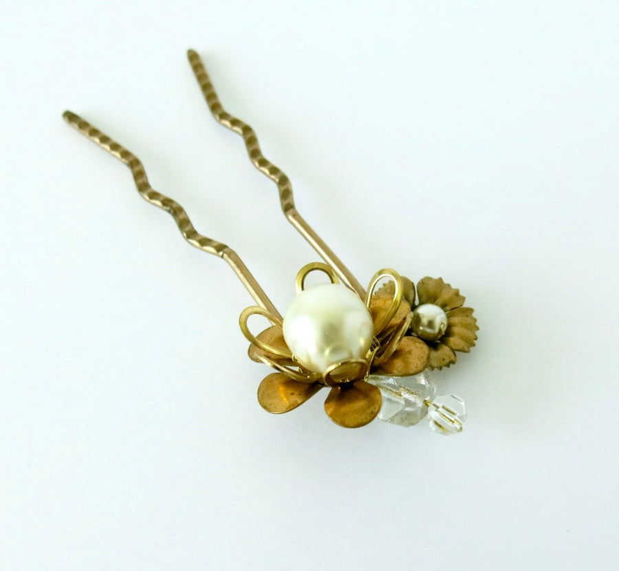 Blossoming Hair Pin by MoonRox Jewellery & Accessories - crystal, pearl, brass hair adornment for wedding or every day!