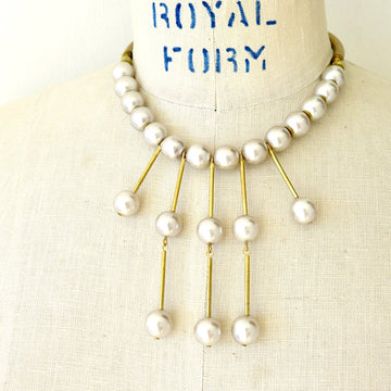 Bountiful Necklace by MoonRox Jewellery & Accessories - statement jewellery with pearl beads and brass tubes to form radiant design