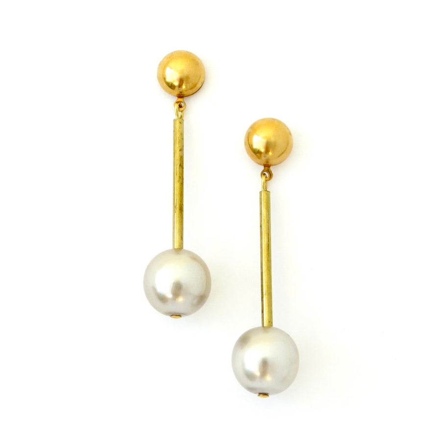 Bountiful Stud Earrings by MoonRox Jewellery & Accessories - pearl and brass studs made in Toronto, Canada. Posts are surgical steel.