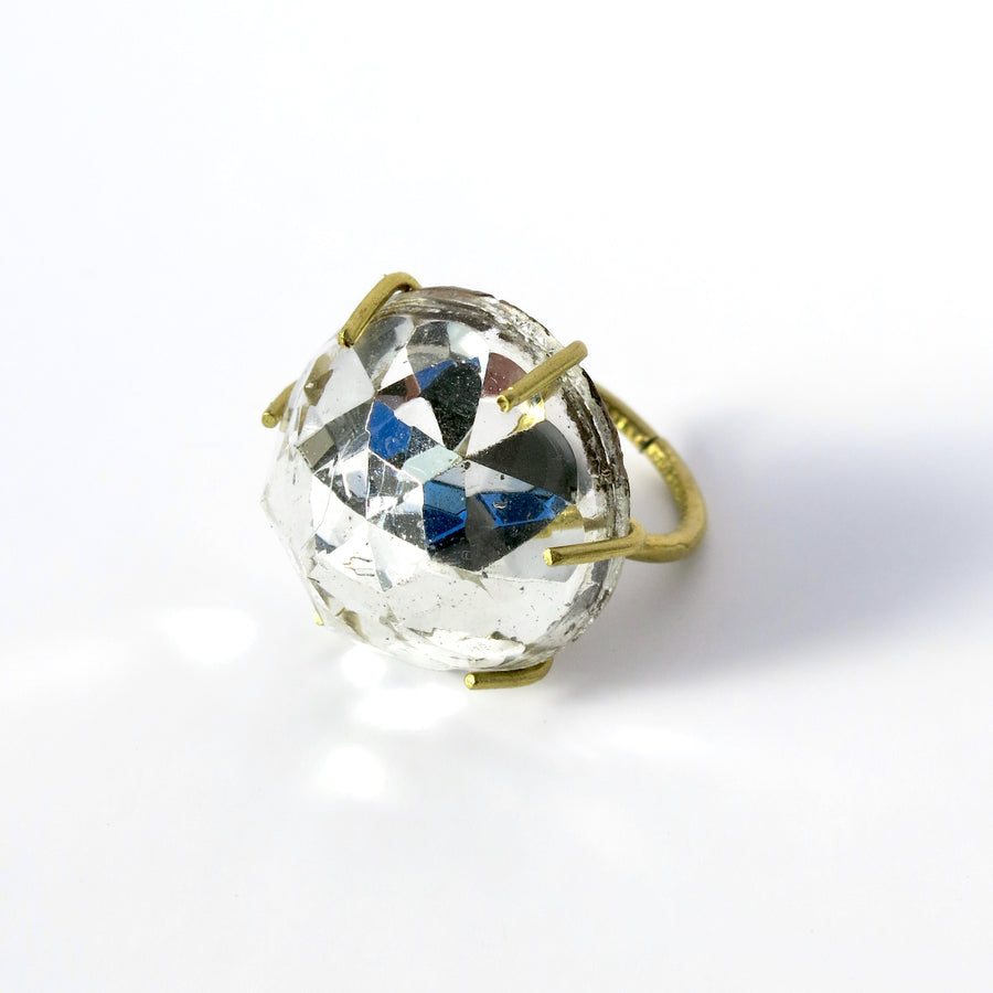 Bright Star Ring is made with faceted glass dome with mirrored finish