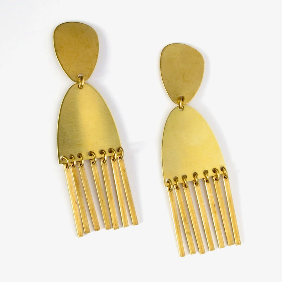 Cascade Stud Earrings are modern and graphic brass studs with swaying fringe. Made my MoonRox Jewellery & Accessories in Toronto, Canada.