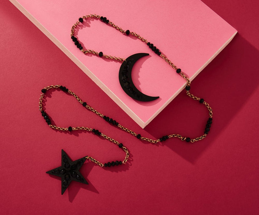 Celestial Lariat by MoonRox Jewellery & Accessories - bold star and moon lariat necklace made in Toronto, Canada