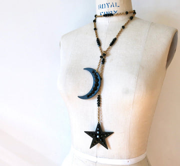 Celestial Lariat by MoonRox Jewellery & Accessories - make a statement with this bold star and moon lariat necklace
