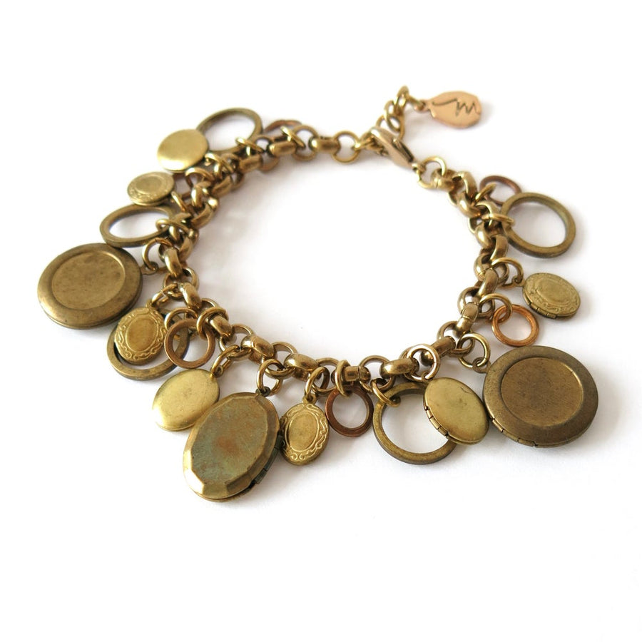 Cherish Locket Bracelet by MoonRox Jewellery & Accessories - charm bracelet featuring lots of vintage brass lockets with loops