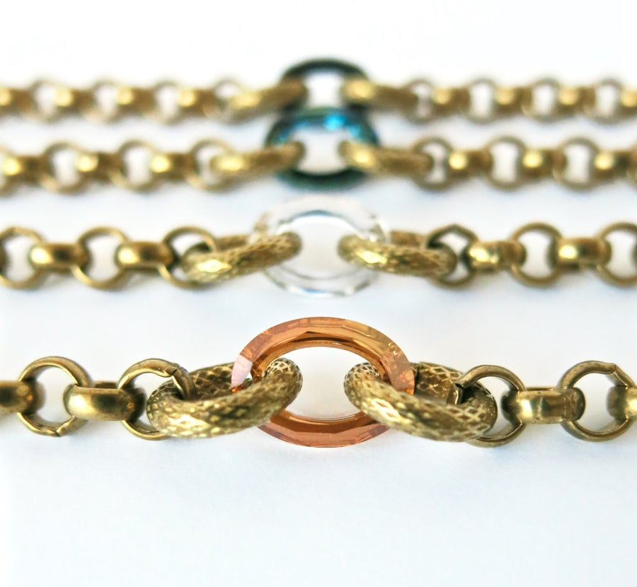 Combination Chain Bracelet by MoonRox Jewellery & Accessories - Swarovski crystal and brass chain link bracelet in 4 colours - jewellery jewelry made in Toronto, Canada
