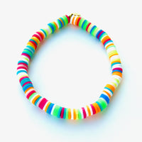 Multicoloured rubber paillette Confetti Bracelet. Bracelet stretches to fit all sizes.