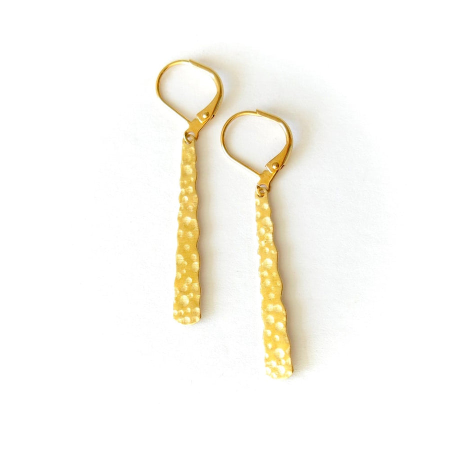Cosmic Earrings by MoonRox Jewellery & Accessories - long thin brass charm earrings with textured surface