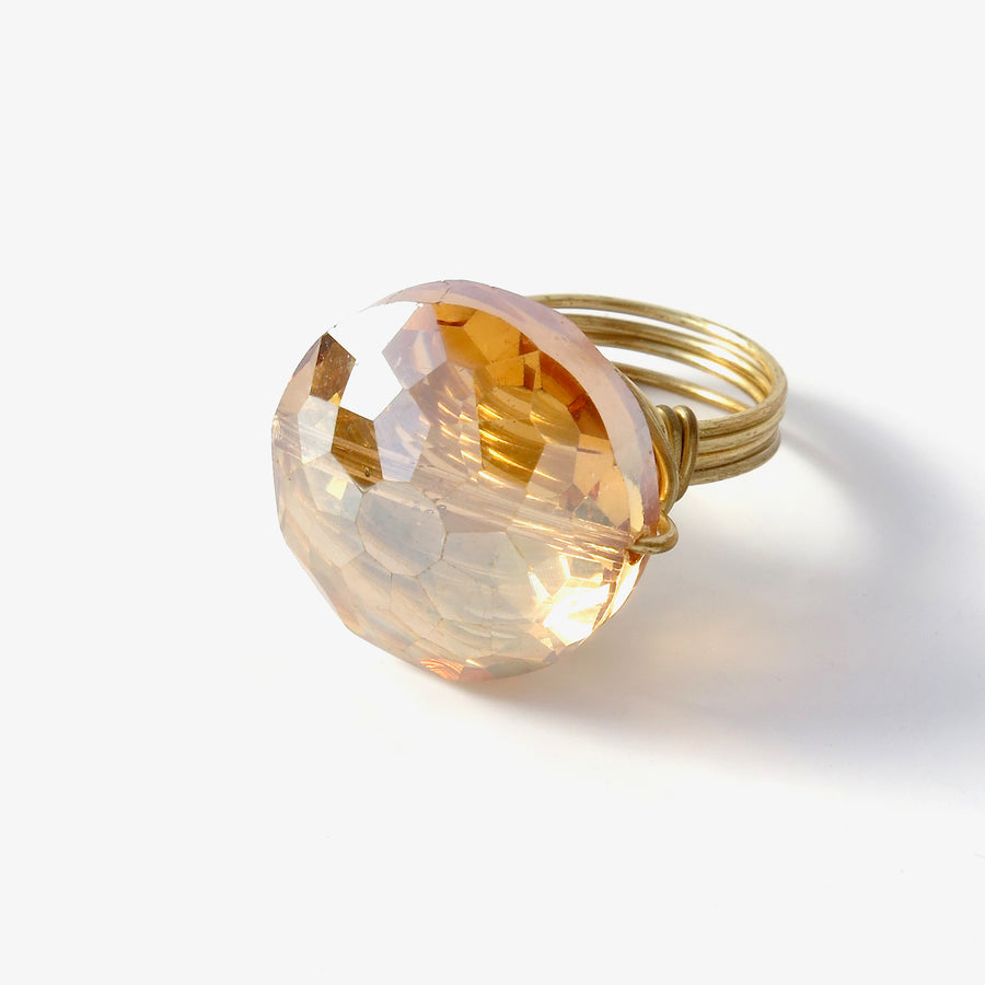 Crystal Bauble Ring by MoonRox - hand formed wire statement ring in peachy blush colour.