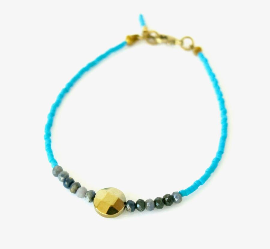 Darling Bracelet by MoonRox Jewellery & Accessories - hand strung delicate Japanese glass beads in turquoise with sapphire and coated hematite