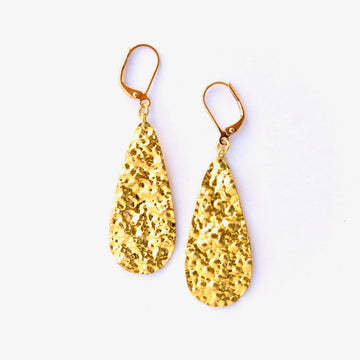 Dazzle Earrings by MoonRox Jewellery & Accessories - textured drop shaped dangly brass earrings