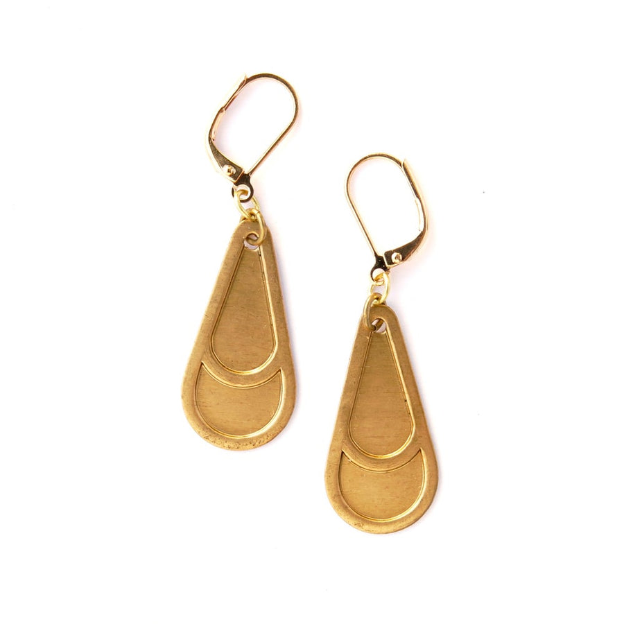 Dew Drop Earrings by MoonRox Jewellery & Accessories - drop shaped brass dangly earrings with curvilinear design