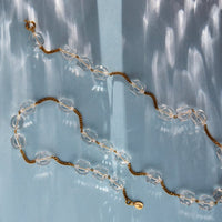 Diamond Beach Long Necklace by MoonRox Jewellery & Accessories - chunky acrylic bead and brass chain statement pieces inspired by Iceland, made in Toronto, Ontario, Canada