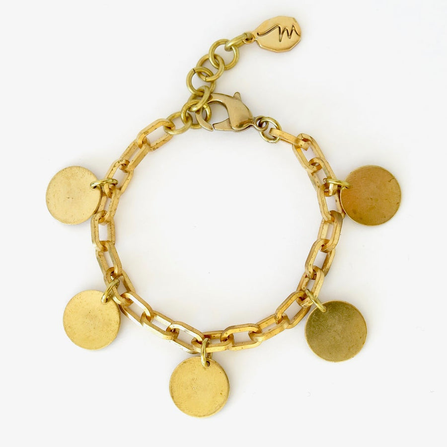 Divine Bracelet by MoonRox Jewellery & Accessories - brass chain charm bracelet with 5 round disc charms 