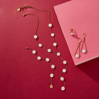 Dot to Dot Pearl Necklace, Bracelet with Dotted Pearl Rings and Earrings by MoonRox Jewellery & Accessories - disc shaped fresh water pearls on fine chain lariat 