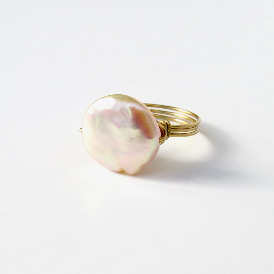 Dotted Pearl Bauble Ring - hand wired fresh water pearl ring available in any size - Handmade in Toronto, Canada