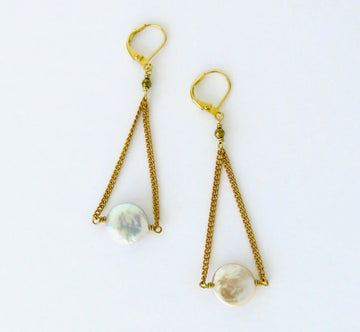 Dotted Pearl Earrings by MoonRox Jewellery & Accessories - suspended fresh water pearl disc dangly earrings