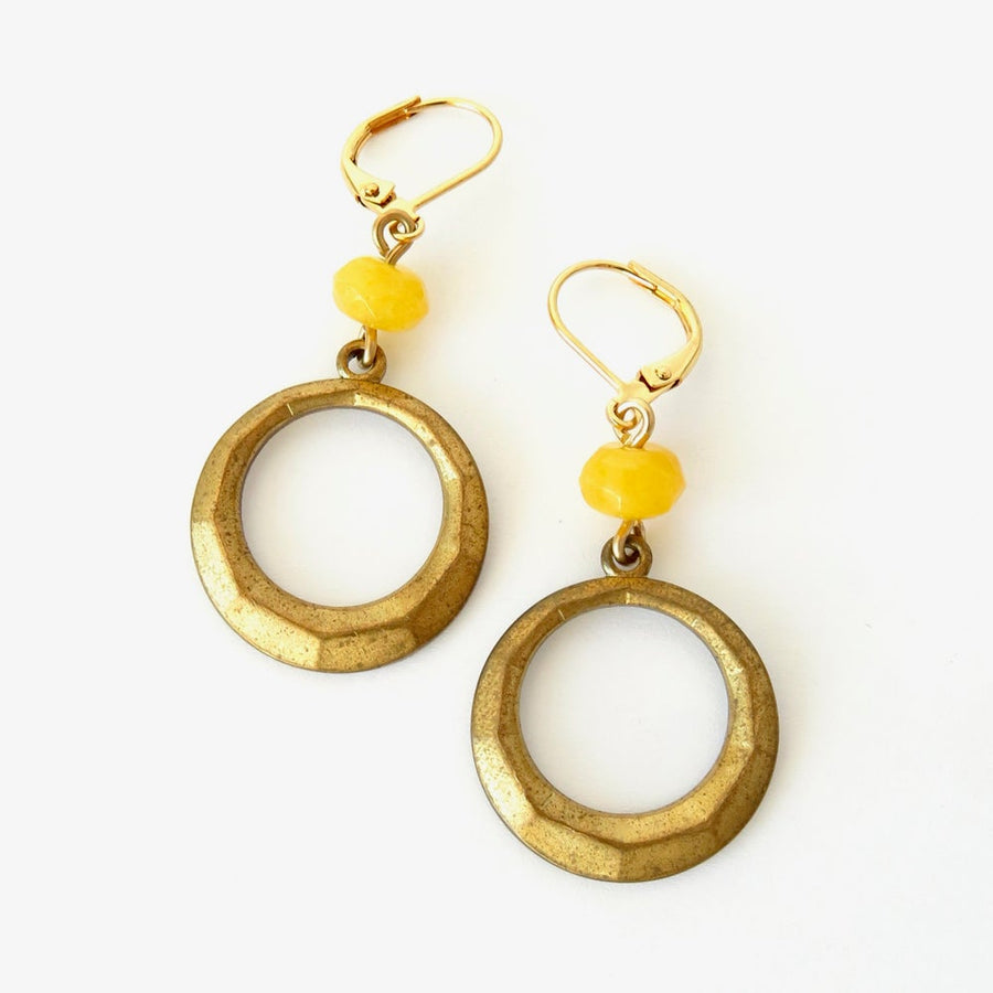 Embrace Earrings by MoonRox Jewellery & Accessories - butter jade stones wired to faceted brass charms