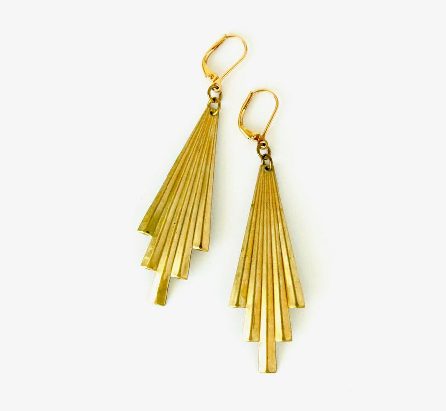 Explosion Earrings by MoonRox Jewellery & Accessories - graphic deco inspired brass dangly earrings