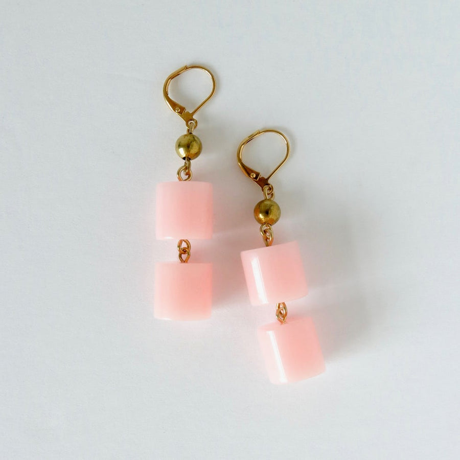 Feeling Flushed Earrings by MoonRox Jewellery & Accessories - soft pink acrylic and brass bead dangly earrings