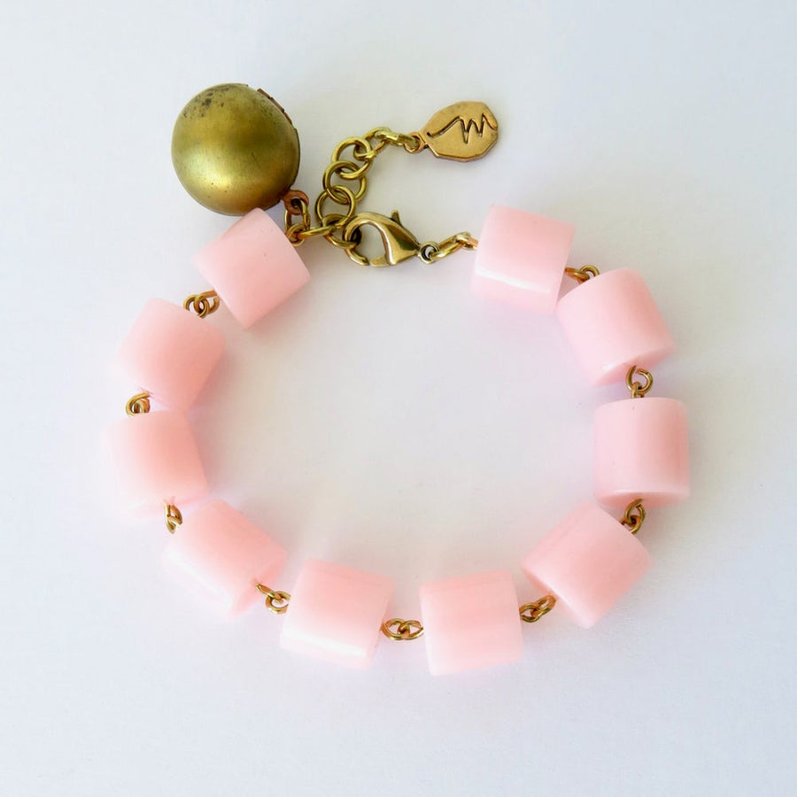 Feeling Flushed Bracelet by MoonRox Jewellery & Accessories - soft pink acrylic and brass ball locket
