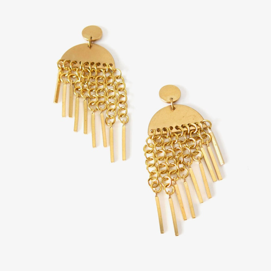 Flourish Earrings by MoonRox Jewellery & Accessories feature cascading brass chain link fringe
