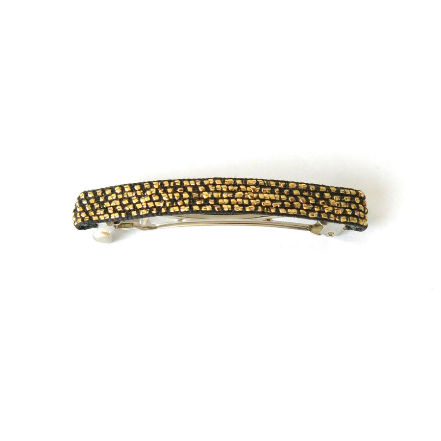 Glitz Appeal Barrette by MoonRox - spring loaded barrette features metallic gold filament with black base colour.