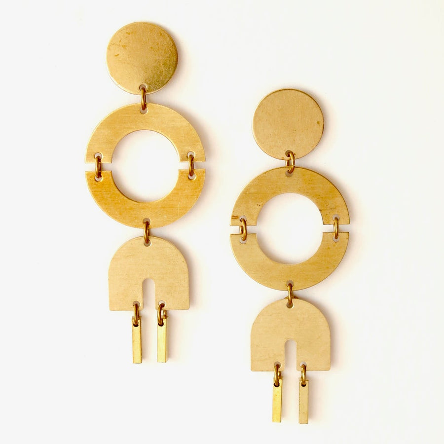 Golden Sun Stud Earrings by MoonRox Jewellery & Accessories - trendy modern and geometric stud earrings made of brass with surgical steel posts