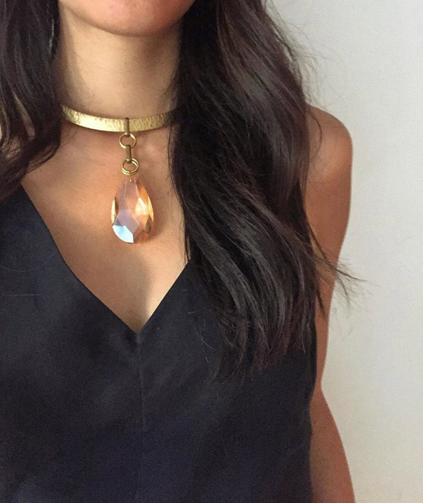 Halcyon Choker by MoonRox Jewellery & Accessories in Sunset Glow. Shown on neck.